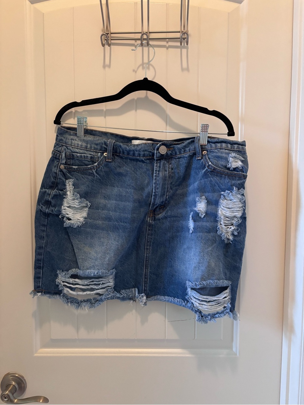 Forever 21 Distressed Blue Denim Mini Skirt